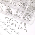 120 Pcs Mixed Nail Charms, CYHYII 1 Box Silver 3D Star Retro Nail Art Charm Y2K Metal Cross for Acrylic Nail Nail Art Design DIY Craft(12 Styles) - color: 120P MIXED
