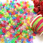 Looconi 1000pcs Pony Beads Multicolor Glow in The Dark and Rainbow Elastic String Mixed Colors 6x9mm Acrylic Beads for Jewelry Making - color: Glow+Line