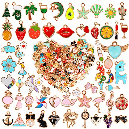 Crweety 460Pcs Charms for Jewelry Making, Assorted Wholesale Mixed Color Plated Bracelet Charms, Pendants Earring Charms for Bracelets Necklace Keychain DIY Crafting - color: Multicolored