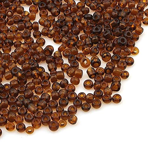 Perlin Glass Seed Beads 3mm 8/0 Round Mini Small Pony Beads 3300pcs for Making Earrings Bracelets Pendants Waist Jewelry DIY Handmade Transparent Color Kit (Dark Brown) - color: Dark Brown