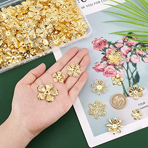PandaHall 200pcs Flower Bead Cap, 10 Styles Bead End Caps Filigree Spacer Beads Caps Metal End Charm Tibetan Caps for DIY Earrings Bracekets Necklace Jewelry Craft Making, Golden - color: Golden
