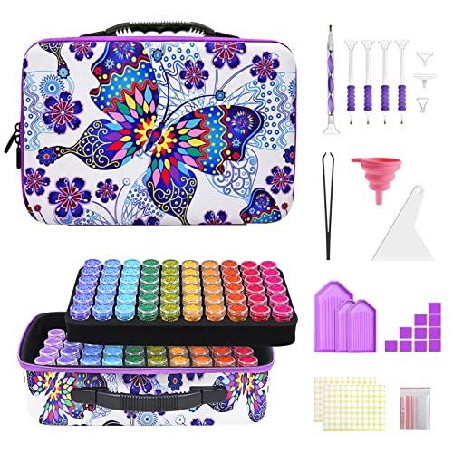 ZORETCO Diamond Painting Storage Containers,120 Slots Diamond Painting Accessories Kits with Tools for Diamond Art Craft Jewelry Beads Organizer - color: Butterfly, size: 120 Jars