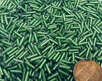 Czech Bugle Beads 40 gr / 1.4 oz Glass Tube Size #3 7mm (Green Silver Lined) - color: Green Silver Lined