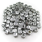 1000pcs Mixed Acrylic Letter/Alphabet “A-Z”Cube Beads for DIY Craft (Silver with Black Letter) - color: Silver with Black Letter