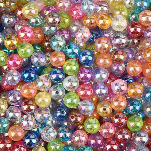 8MM 400PCS Colorful Acrylic Bubble Beads with Holes Resin Transparent AB Color Plated Random Colorful Round Loose Spacer Bead Bulk for Jewelry Making Keychains Bracelets DIY Crafts Supply - color: Mixed Color, size: 8mm 400pcs
