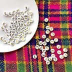 Amaney Vowel Letter Beads E 100pcs 7x4mm White Round Acrylic Gold Alphabet for Bracelet Jewelry Making - color: Gold-E