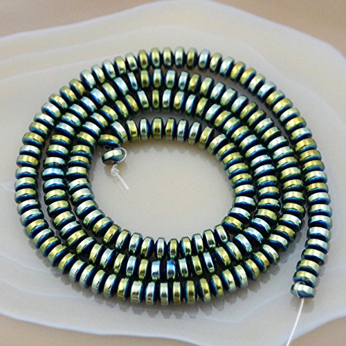 AD Beads Hematite Gemstone Smooth or Faceted Rondelle Spacer Beads 16" 3mm 4mm 6mm 8mm 10mm (2x4mm, Metallic Yellow Green) - color: Metallic Yellow Green (51 Smooth), size: 2x4mm