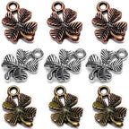Heather's cf Four Leaf Clover Silver Leaf Beads 100-150 Pcs Leaves Craft Antique Leaf Charms for Crafting Leaf Pendant Charm for Necklace Bracelet Earring Making Fall Leaf Beads Set - color: Mixed Clover