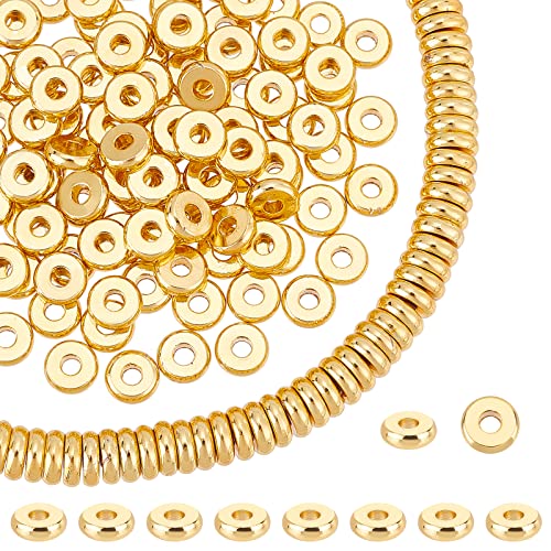 PH PandaHall 150pcs 6mm 18K Gold Plated Beads Flat Heishi Spacer Beads Disc Loose Bead Brass Flat Round Metal Bead for Summer Stackable Bracelet Necklace Jewelry Making - size: 6mm