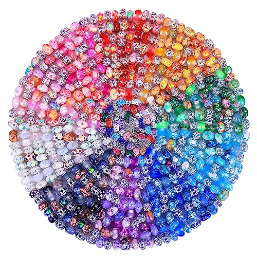 200 Pieces Large Hole Fairy Wand Garden Beads, Assorted European Craft Beads Mixed Color Lampwork Spacer Beads,European Large Hole Beads for DIY Jewelry Making Supplies (New 200) - color: New 200