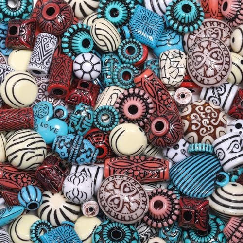 7.5 OZ Assorted Vintage Acrylic Beads for Jewelry Making, Song Xi Unique Flower Rose Czech Beads for Bracelet Earrings, Bohemia Style, Bulk, DIY Holiday Gift (240-260 PCS, Dzi Color) - color: Dzi Color
