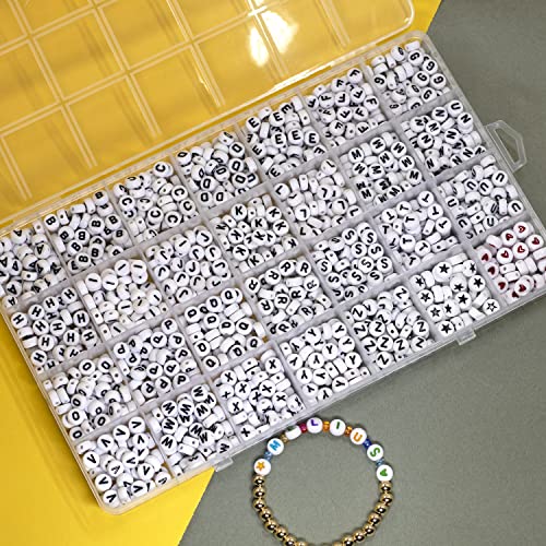 Melius Acrylic Letter Beads, 1450 Pcs 4x7mm Round Alphabet Beads in 28 Grid Box for Jewelry Making, DIY Bracelets (4x7mm, White) - color: White, size: 4x7mm
