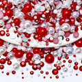 60g Mix Pearls and Rhinestones, 2mm-10mm Flatback Jelly Rhinestones and Half Pearls for Crafts Shoes Tumblers Nails Face Art, with Picker Pen, Red|White - color: Candy Cane Blend | Mix Red | White