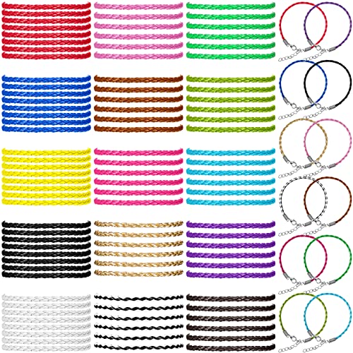 Jexine 100 Pcs Multicolor Leather Plaited Bracelet Cords for DIY Handicraft Jewelry Making - PU Leather Braided Ropes With Lobster Claw Clasp and Extended Chain for Anklet Making