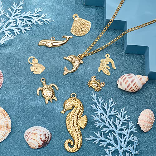 SUNNYCLUE 1 Box 16Pcs 8 Styles Real 14K Gold Plated Charms Gold Sea Theme Animal Charms Tortoise Starfish Seahorse Pendants Bulk for Earring Necklace Bracelet Jewelry Making Supplies - color: 14K Gold Plated Sea Theme Charms