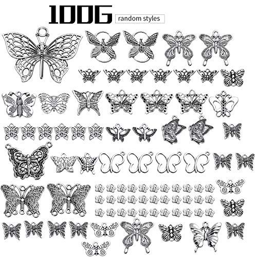 Jdesun 100g Craft Supplies Antique Silver Mixed Butterfly Charms Fly Insect Pendant Charms for DIY Necklace Bracelet Crafting,30-60pcs - style: Silver Butterfly Charms