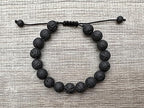 GAF TREASURES Grade A ++ Gemstone Round Bead Adjustable Bracelet 10mm, Genuine Crystal Bead Bracelet, Gift for Men & Women - color: Black Lava