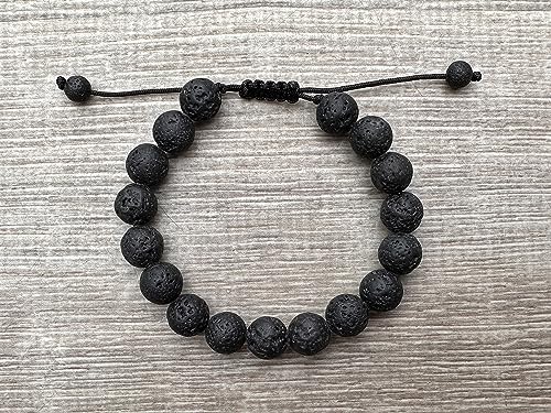 GAF TREASURES Grade A ++ Gemstone Round Bead Adjustable Bracelet 10mm, Genuine Crystal Bead Bracelet, Gift for Men & Women - color: Black Lava