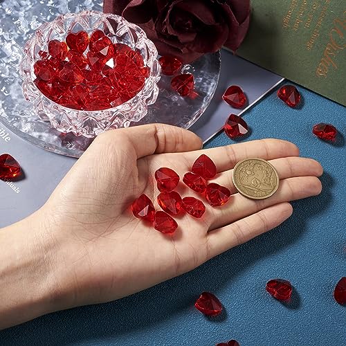 Cheriswelry 100pcs 14mm Red Heart Glass Crystal Beads for DIY Jewelry Making - color: Red