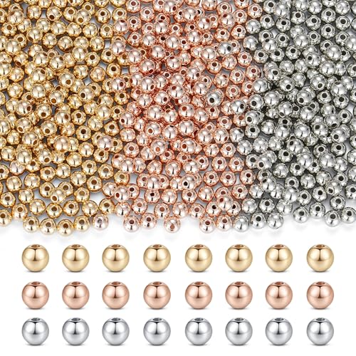 XIANNVXI 500Pcs 6mm Round Spacer Beads for Jewelry Making - Smooth Loose Ball Beads for DIY Bracelets, Earrings & Crafts (Gold, Silver, Rose Gold) - color: Round beads 3 colors