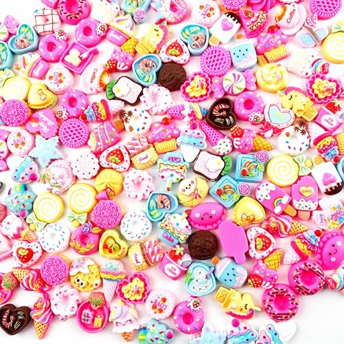 50Pcs Assorted Flat Back Resin Donut Candy Ice Cream Cookie,Mixed Colors Slime Charms for Hair Clips, Bows, Phone Case Décor, Scrapbooking & DIY Crafts