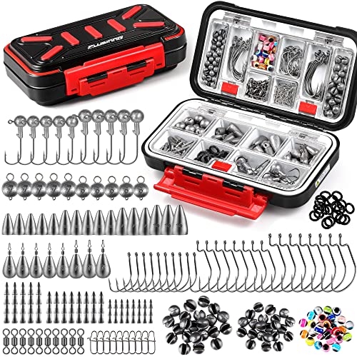 PLUSINNO 264pcs Fishing Accessories Kit, Organized Tackle Box with Tackle Included, Fishing Weights Sinkers, Jig Hooks, Swivels, Beads Combined into 10 Rigs, Fishing Gear Set for Bass Trout - color: 264pcs Fishing Accessories Kit