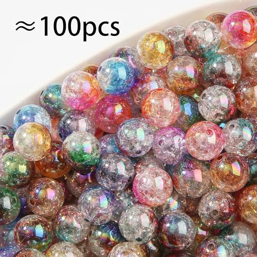 16mm Acrylic Beads 100pcs Ab Crackel Color Bead Loose Space Focal Beads for DIY Crafting Necklace Bracelet Jewelry Making Keychain (Dark Plum&Coffee) - color: dark plum&coffee