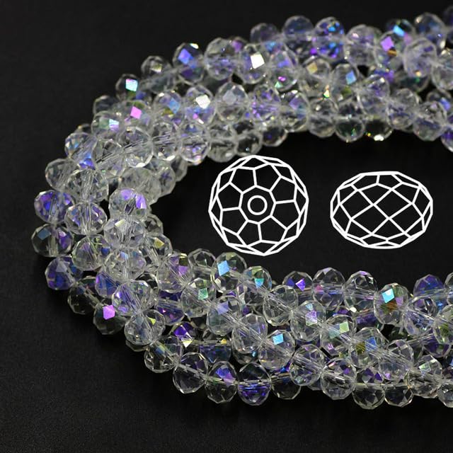 415pcs Rondelle Crystal Glass Beads 2mm 4mm 6mm 8mm Mixed Sizes, Faceted Briolette Spacer Czech Seed Loose Beads for DIY Jewelry Making (Transparent Shine) - color: Transparent Shine