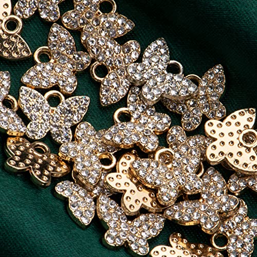 Pack of 20 Rhinestone Charms Gold Plated Pendants Pave Crystal Accessories for Necklace Bracelet Jewelry Making DIY Crafting - color: (Cute Butterfly)VID61301
