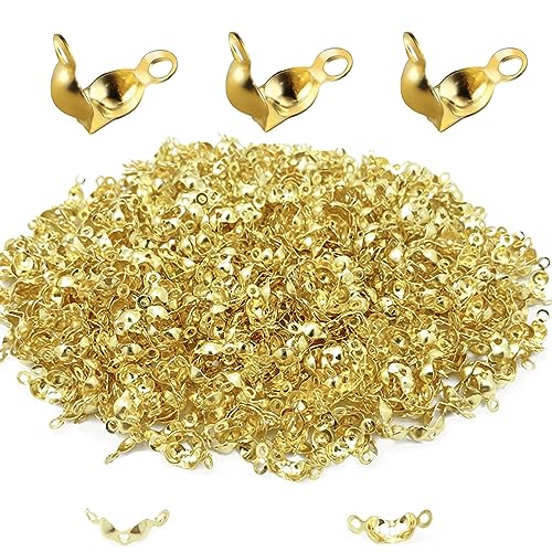 1600Pcs Bead Tips Knot Covers Clamshell Fold-Over Bead Tips Knot Covers Metal Open Bead Tips Knot Covers Iron Clamshells Terminators Wire Crimp End Caps for Jewelry Making Craft DIY,Gold - color: Gold