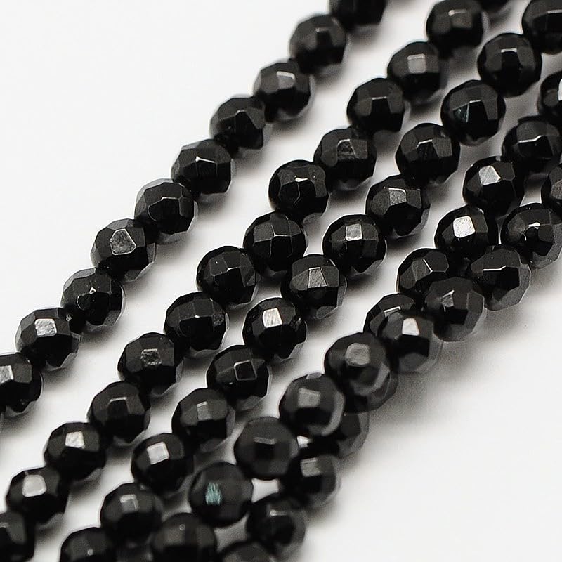 Fashewelry 136pcs 3mm Natural Black Spinel Beads Small Faceted Round Crystal Beads for Bracelet Necklace Earrings DIY Jewelry Making - color: 3mm-Black Spinel