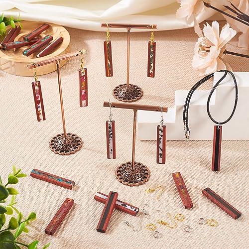 FASHEWELRY 12Pcs Wood Resin Earrings Charms Rectangle Wooden Earring Blanks Earring Findings for Earrings Jewelry Making with Earring Hooks & Jump Rings - color: Rectangle-Mixed Color
