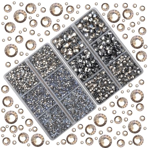 10000Pcs 2-Boxes Mixed Size Hot Fix Round Crystals Gems Glass Stones Hotfix Flat Back Rhinestones with Tweezers and Picking Pencil (Black Diamond) - color: Black Diamond, size: 2-Box (10000pcs)