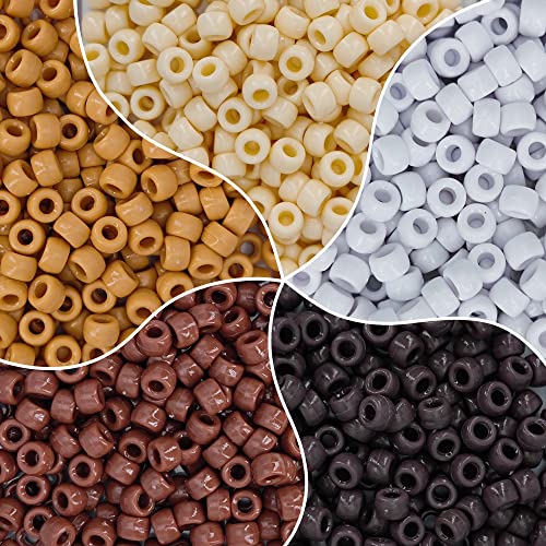 MIIIM 1000PCS 6x9mm Pony Beads Bulk, 5 Styles Brown Pony Beads for Bracelets Making Kit, Kandi, Hair Braids Crafts for Jewelry Making (Brown) - color: Brown