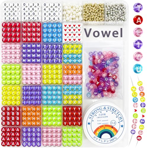 MIIIM 1920 Pcs Pony Beads Letters for Bracelets Making, Vowel-Rich Alphabet Kit with Minimized Rare Characters, 4x7mm Round Letter Beads, Numbers (Clear Colorful) - color: Round Clear Colorful