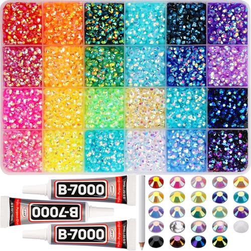 9000Pcs Resin Rhinestones for Bedazzling Crafting, 5mm Jelly Colorful Rainbow Bedazzle Flat Back Gems, Mixed Colors Bedazzled Jewel Diamonds with Glue for Book Crafts Shoes Clothing Fabric Tumbler - color: 5mm | Jelly AB mix colors, size: Large Pack + 3Pc