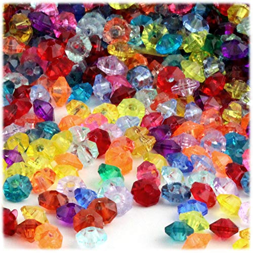 The Crafts Outlet 1,000pc Faceted Plastic Transparent Beads Rondelle 6x4mm Multi Mix Beads