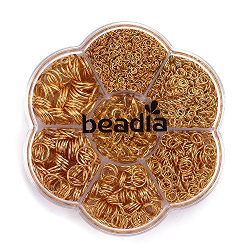 BEADIA Open Jump Rings Gold 6 Sizes 2400pcs with Lobster Claw Clasps Set for DIY Jewelry Making Supplies - color: Gold, size: Variety Pack (6 Sizes)