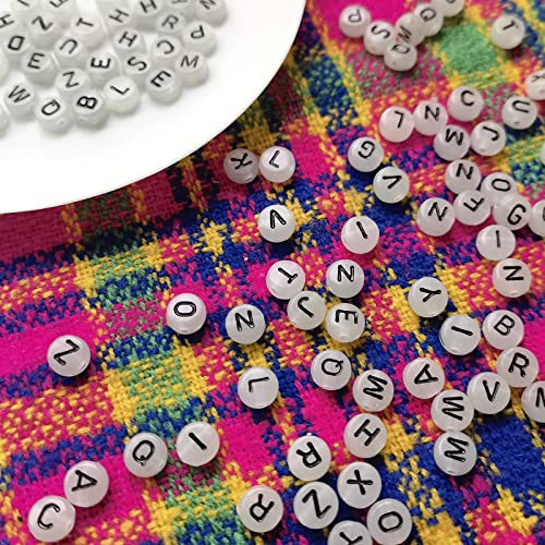 Amaney 600pcs Glow Letter Beads 4×7mm Alphabet Beads A-Z Glow in The Dark for Jewelry Making - color: Black Luminous