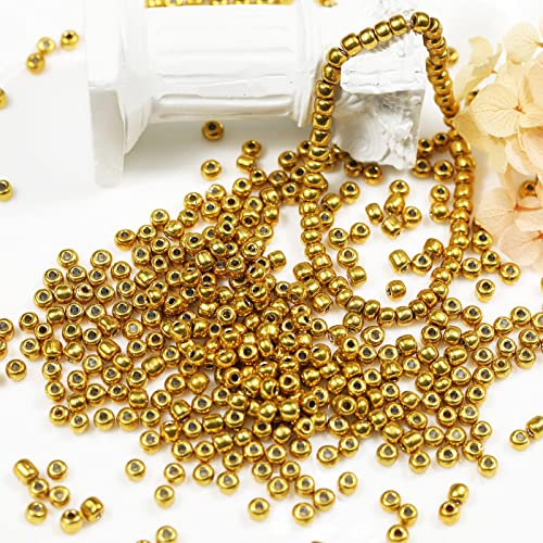 Bala&Fillic Golden Color 4mm Seed Beads About 1200pcs/100Grams in Bag, 6/0 Glass Craft Beads for Making Bracelet and Necklace (Golden) - color: Golden -4mm