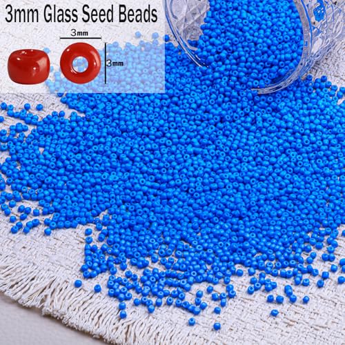 5000pcs Glass Seed Beads, 3mm 8/0 Small Individual Color Seed Beads Mini Pony Bulk for DIY Bracelet Necklaces Wrist Jewelry Making, Blue - color: Blue