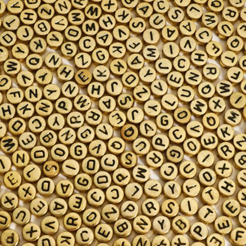 1200pcs 4×7mm Alphabet Beads Gold Round Acrylic Black Letter Beads, for Bracelets and Jewelry Making - color: style 13, size: 4×7mm(Round)