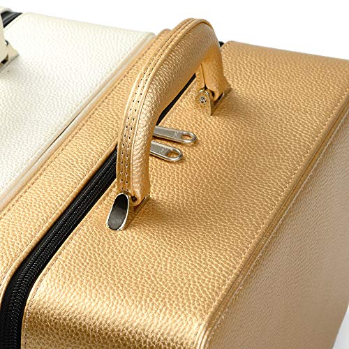 Oirlv Gold Leather Jewelry Box Handmade Travel Jewelry Organizer Storage Case Holder For Girl Lady Earring,Ring,Necklace,Pendant,Watch,Bracelet.(3 layers) - color: Golden