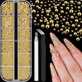 1-3MM Mini Small Nail Beads Metal Caviar Beads Gold Nail Charms and Gems Ball, Nail Balls for Nail Art Accessories Supplies Gold Rhinestones for Women Manicure - color: 13 Small Gold Nail Beads