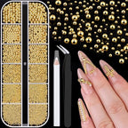 1-3MM Mini Small Nail Beads Metal Caviar Beads Gold Nail Charms and Gems Ball, Nail Balls for Nail Art Accessories Supplies Gold Rhinestones for Women Manicure - color: 13 Small Gold Nail Beads