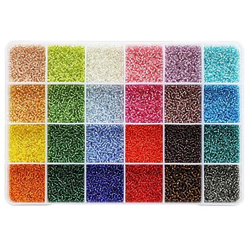 2mm Sliver Lined Glass Seed Beads About 24000pcs in Storage Box,12/0 Small Craft Seed Beads for Jewelry Making (1000Pcs Per Color, 24 Colors) - color: 24-a