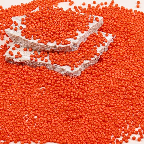 2mm Glass Seed Beads Bulk, Orange 12/0 Tiny Round Seed Bead, Small Mini Pony Craft Beads for Bracelet Necklace Wrist Jewelry Making Beading Weaving DIY Crafts Supplies - color: Orange