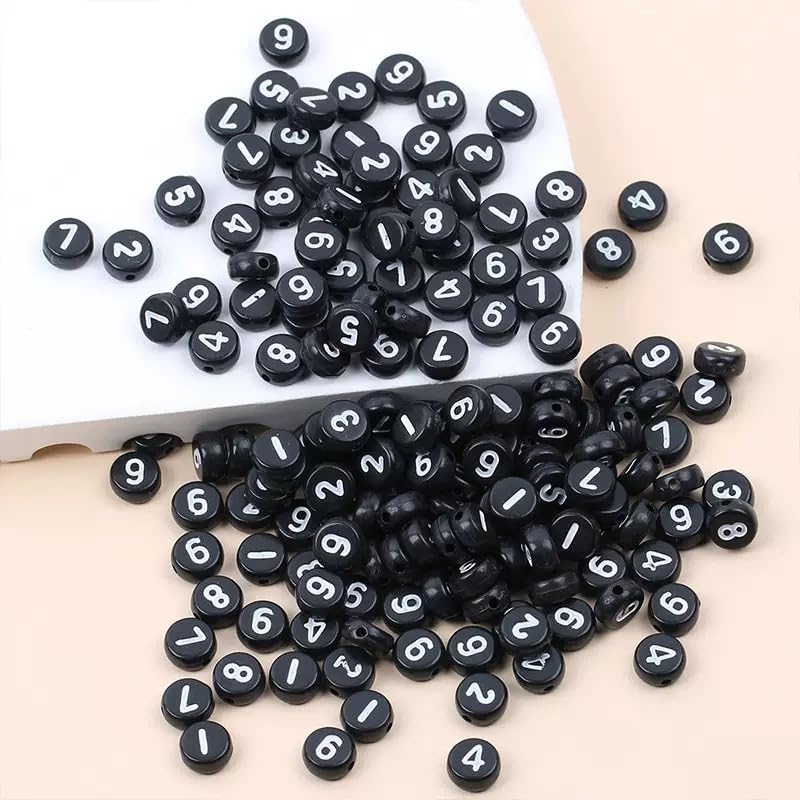 1000Pcs Acrylic Number Beads Round Number Round Beads 4x7mm Mixed Number Beads, for Jewelry Bracelets Necklaces Key Chains Making (Black White) - color: Black White