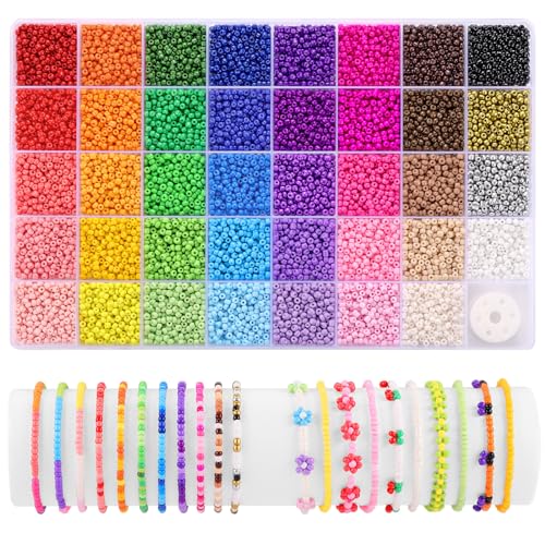 Funtopia 39 Colors 3mm Seed Beads, 9600pcs Small Beads for Jewelry Making, Tiny Craft Beads for Bracelet Making - color: 1.3mm Solid Color, size: 3mm