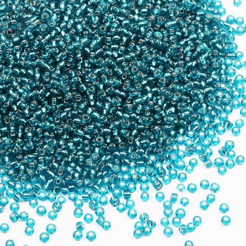 Transparent Lake Blue with Silver Lined Beads Size 8/0 Crafts Glass Seed Beads 3mm for Jewelry Making (Total About 100g About 3600pcs) - color: Transparent Lake Blue with Silver Lined, size: 3mm
